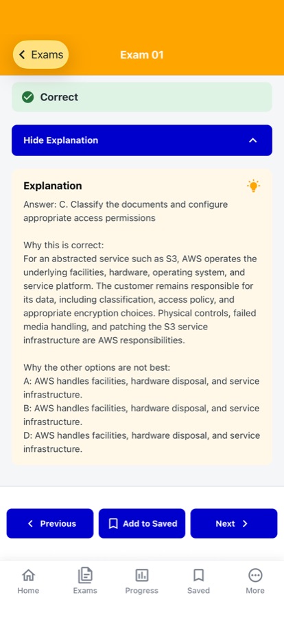 AWS Certification Exam Prep: Review each answer