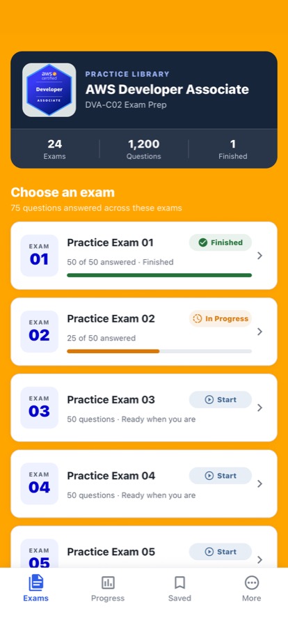 AWS Developer Associate Test: Choose a practice exam