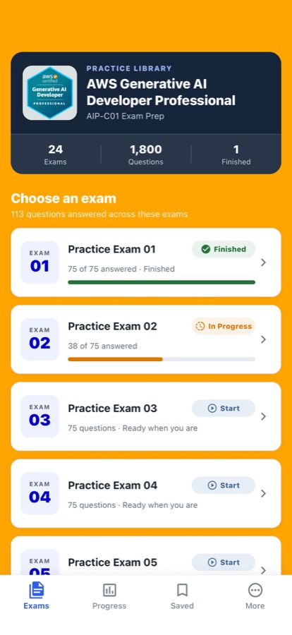 AWS Generative AI Developer: Choose a practice exam