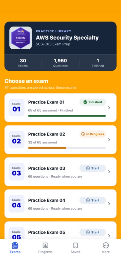 AWS Security Exam Prep: Choose a practice exam