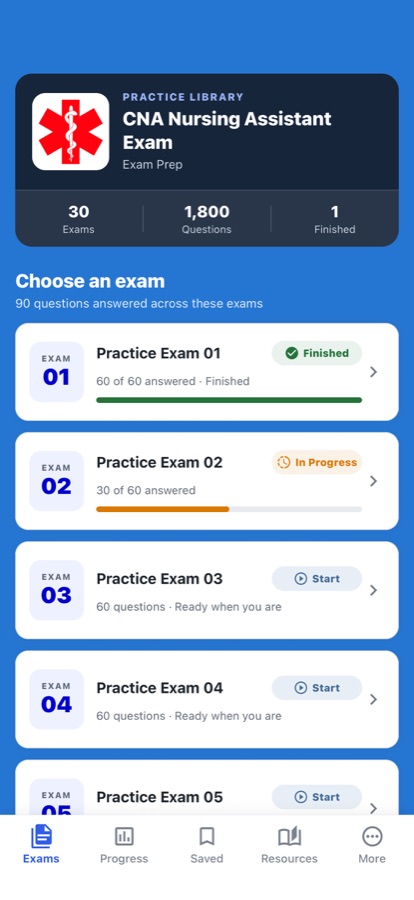 CNA Nursing Assistant Exam: Choose a practice exam