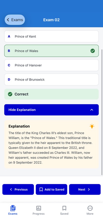Life in the UK Exam: Understand each answer